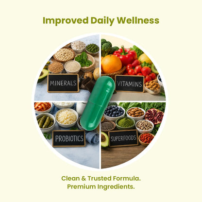 ZEROHARM Multivitamin+Probiotics for Men & Women | Plant-Based Daily Supplement with 25 Probiotic Strains | Boosts Immunity, Energy & Digestion | Whole Food Multivitamins & Minerals | 60 Veg Capsules