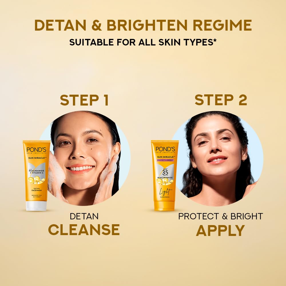 Ponds skincare routine steps on a beige background