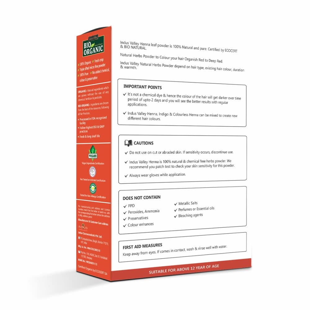 Bio Organic hair color powder packaging with text on a white background