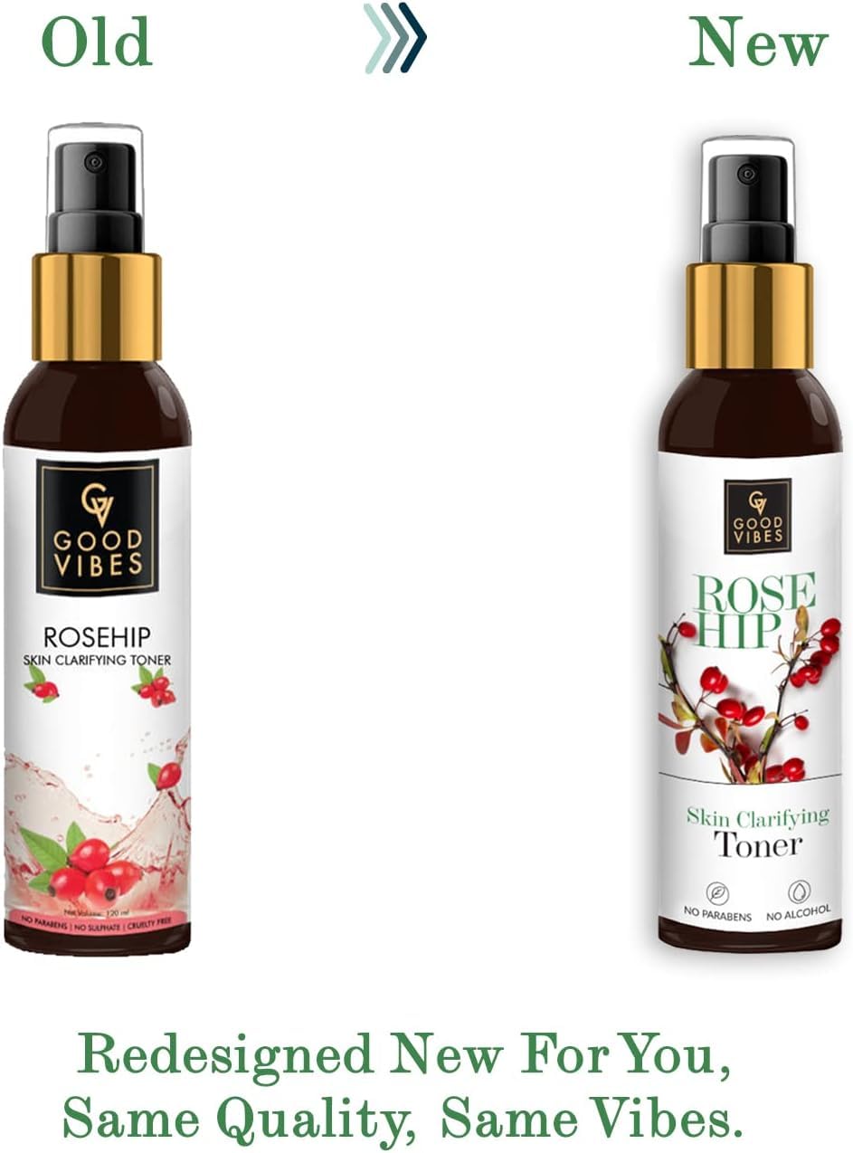 Good Vibes Rosehip Clarifying Toner 120 ml, Anti Ageing Hydrating Light Weight Moisturizing Revitalising Spray Toner for Face and Skin, Natural, No Alcohol, Parabens & Sulphates, No Animal Testing