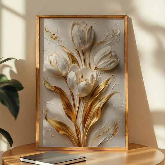 Floral Botanical Wall Painting with Frame | Premium Textured Flower & Leaf Artwork, Pastel Nature Wall Decor Framed for Living Room Bedroom Office and Home Decoration (Art-9,13x19inch)