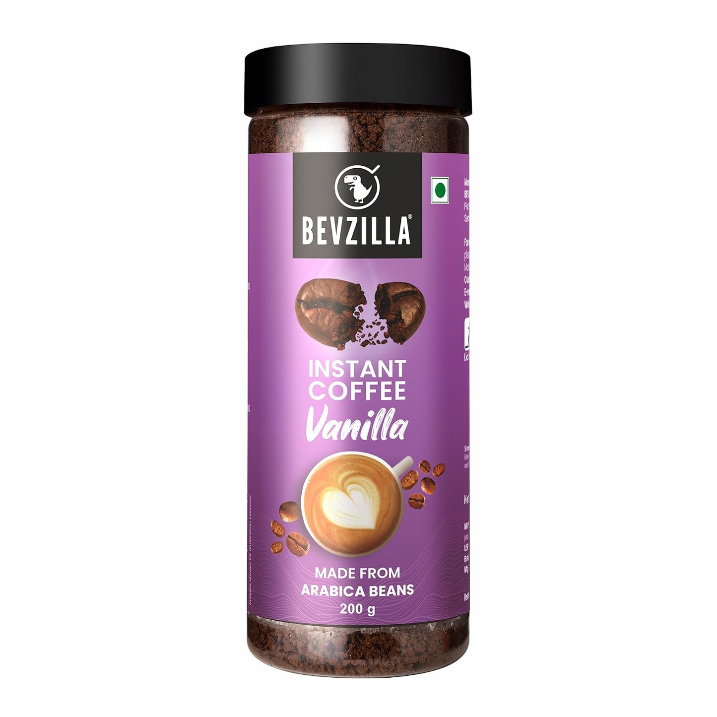 Bevzilla Vanilla Flavoured Instant Coffee Powder - 200g | Make upto 100 Cups | Arabica Coffee | Best for Espresso, Latte & Cappucino | Smooth Medium Roast, Hot & Cold Coffee