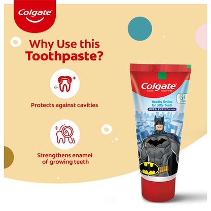 Colgate Kids Toothpaste For 6+ Years, Bubble Fruit Flavour, Gentle Protection, Enamel Protection Tooth Paste With 50% Lesser Abrasive Formula For Protecting Against Cavities, 80 Gram