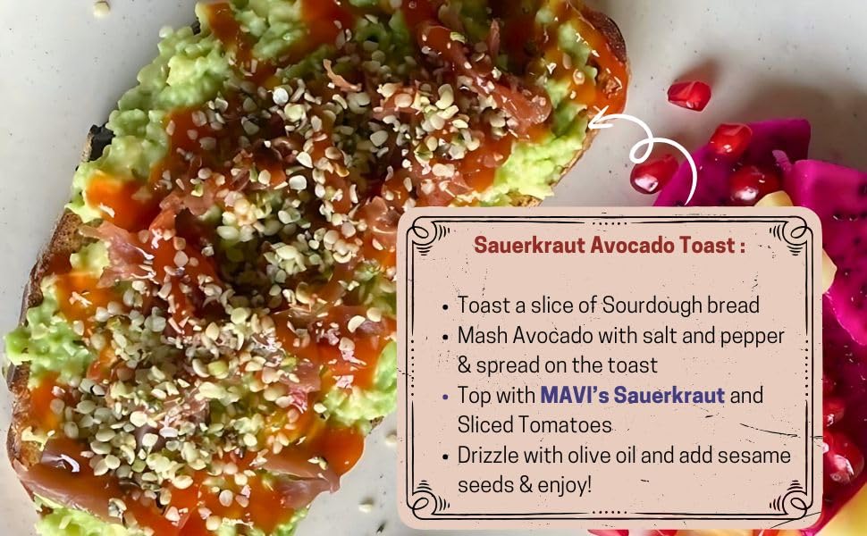 MAVI's Classic Sauerkraut| Organic Cabbage & Ajwain seeds | Gut friendly | 100% Natural & Vegan | No Preservatives | No Artificial Flavour or Colour | 500g (Pack of 1)
