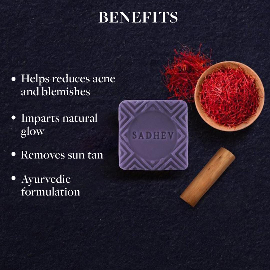 Sadhev Sandal & Saffron Ayurvedic Bathing Soap Bar For Depigmentation & Detanning, Paraben & Sulphate Free - 125g (Pack of 1)