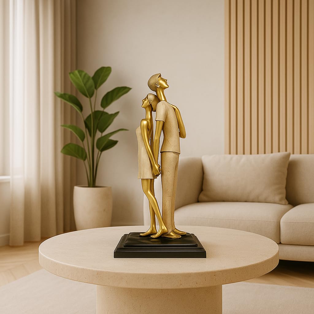 Stylish Modern Looking Couple Resin Romantic Figurine Statue for Home Decor (Pack of 1, Golden Brown)
