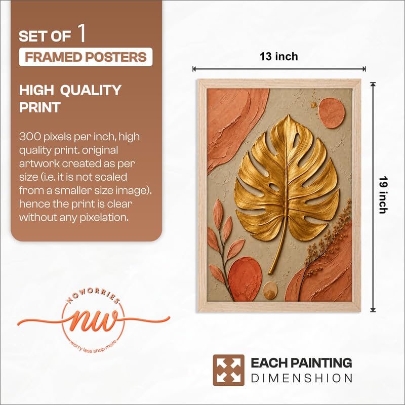 Floral Botanical Wall Painting with Frame | Premium Textured Flower & Leaf Artwork, Pastel Nature Wall Decor Framed for Living Room Bedroom Office and Home Decoration (Art-10,13x19inch)