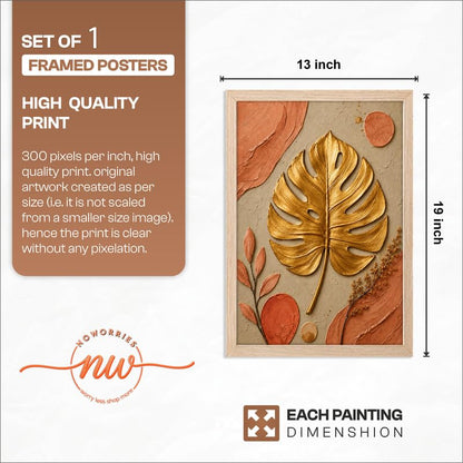 Floral Botanical Wall Painting with Frame | Premium Textured Flower & Leaf Artwork, Pastel Nature Wall Decor Framed for Living Room Bedroom Office and Home Decoration (Art-10,13x19inch)