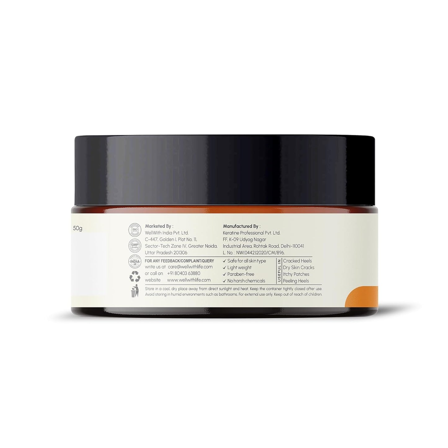 Wellwith Omega Foot Cream (50g, Pack of 1) | Sea Buckthorn Oil, Shea Butter, Tea Tree Oil | Reduces Itching and Scaling, Suitable for All Skin Types