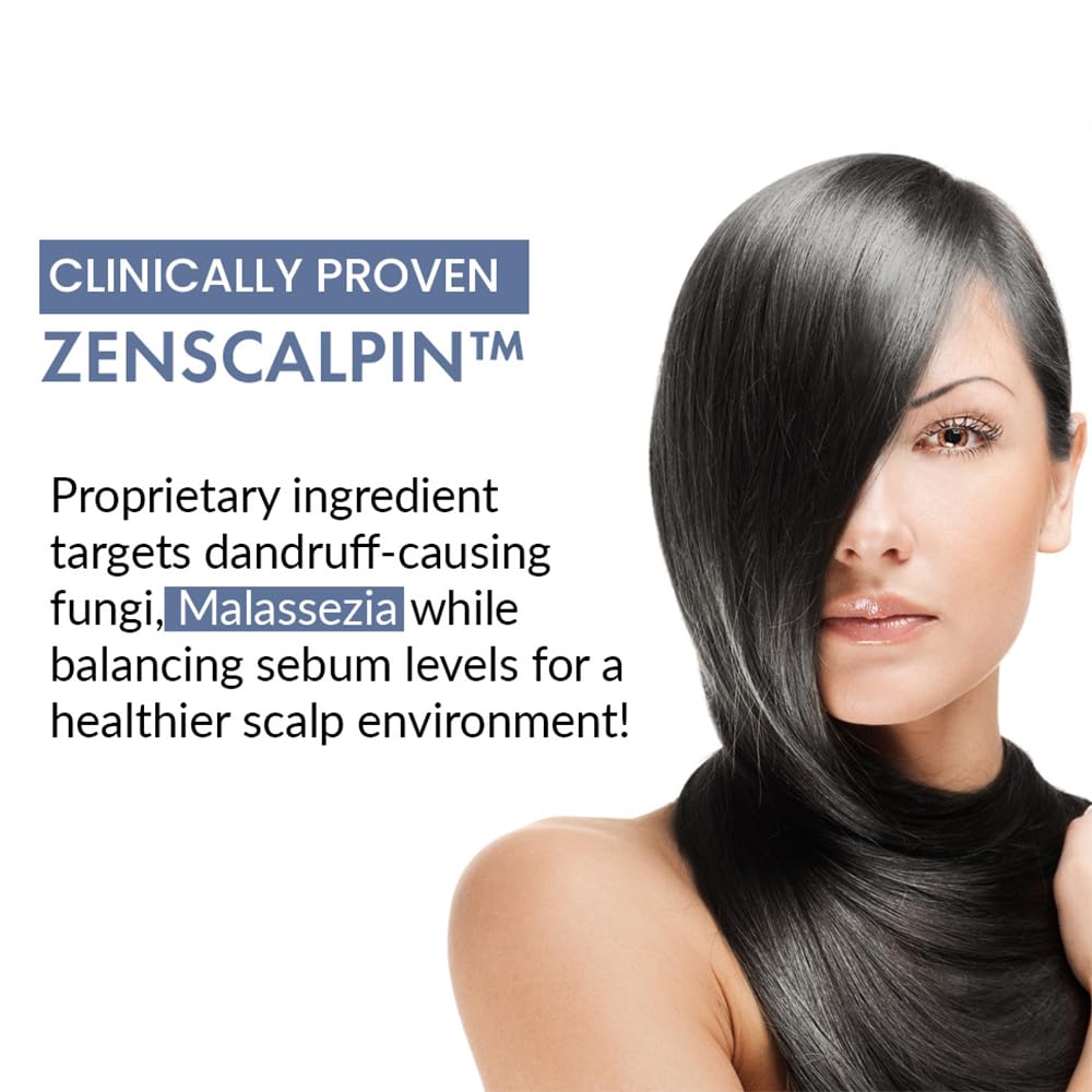Woman with long black hair and text about Zenscalpin product