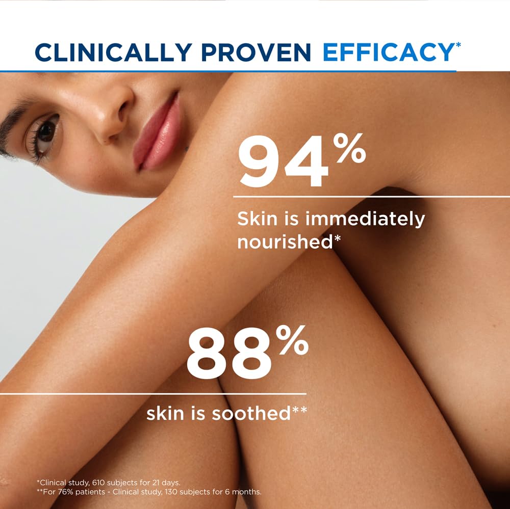 Advertisement showing a close-up of skin with text indicating clinical proven efficacy on skin nourishment and soothing.