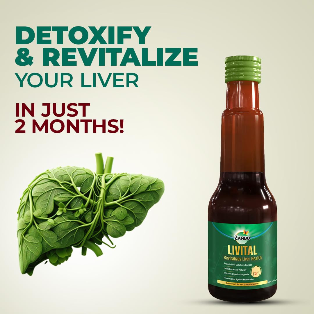 Zandu Livital Syrup – 200 ml | Scientifically proven Ayurvedic Liver Care & Detox Support |Revitalises Liver Health Naturally & Boosts Appetite & Digestion | Blend of 12 Potent Herbs