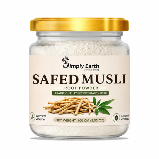 Simply Earth Organic Safed Musli Root Powder | Ayurvedic for Stamina, Performance & Energy | Siva Musli Podi/Shweta Musli Hudi | No Added Preservatives - 100 GM