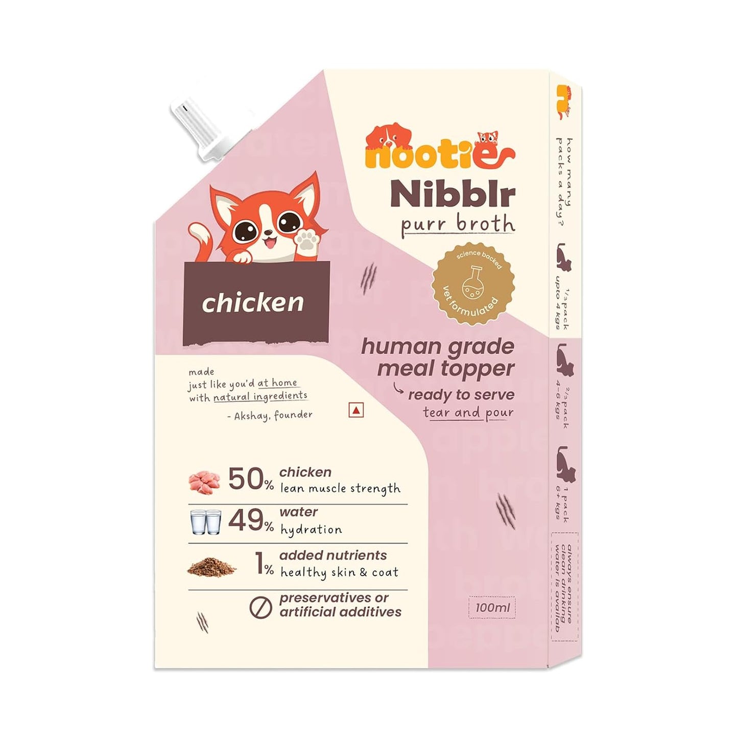 Nootie Nibblr Chicken Bone Broth (100ml)- Hydrating Meal Topper for Cat