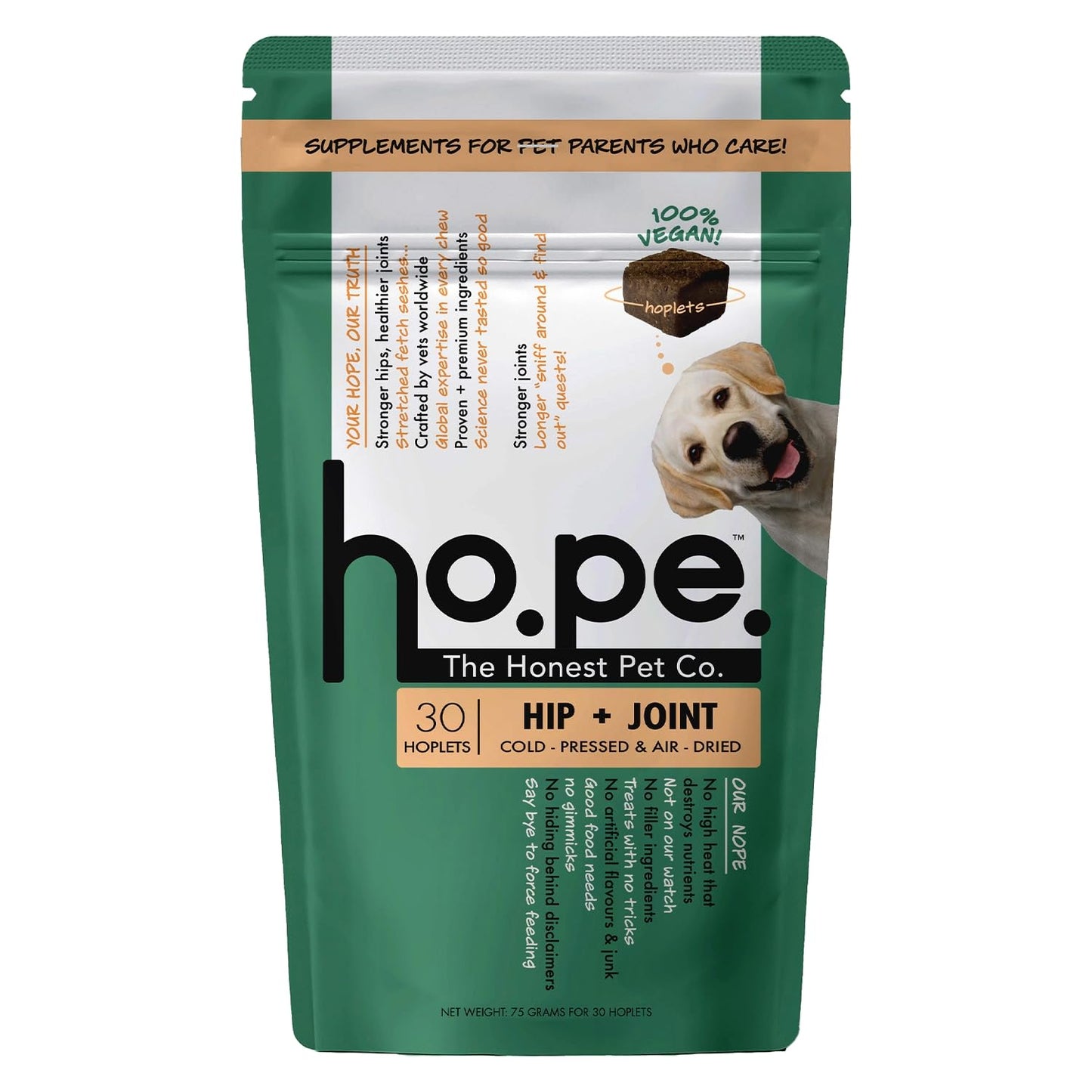 Hope Hip & Joint Health Supplement Dogs 30 Vegan hoplets | Pet Chews with Glucosamine, Chondroitin, MSM, Turmeric| Cold-Pressed | Air-Dried | Hypoallergenic | Dog Supplement |Honest Pet Co