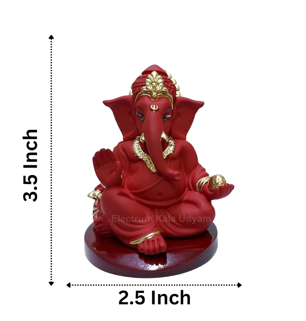 Handcrafted Poly Resin Ganesha Statue with Base - Perfect for Car Dashboard, Office Desk, Shelves, and Home Decor - Ideal Housewarming Gift! (GaddiRedwithbase)