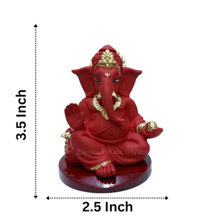 Handcrafted Poly Resin Ganesha Statue with Base - Perfect for Car Dashboard, Office Desk, Shelves, and Home Decor - Ideal Housewarming Gift! (GaddiRedwithbase)