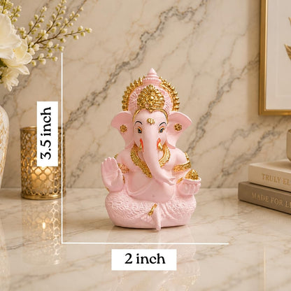 Gold Art India Pink Finish Lord Ganesha Idol for Car Dashboard & Home Decor | Ganpati Murti for Puja Room & Office Desk | Decorative Gift Figurine (3.5 Inches)