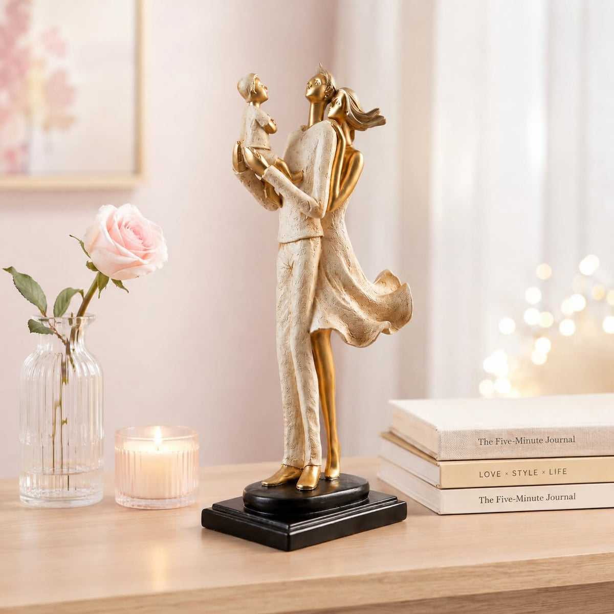 Stylish Modern Eleganct Couple Resin Romantic Figurine Statue for Home Decor (Pack of 1, Golden Brown)