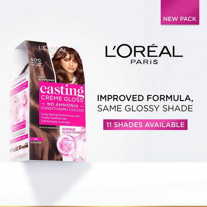 L'Oréal Paris Casting Crème Gloss Hair Color With Glycolic Gloss Complex | 5X Glossier Hair Color | Shade 300 - Darkest Brown | 60g + 40ml + 60g