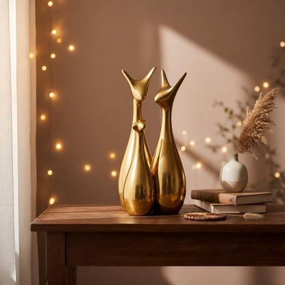 Home Decor Lucky Deer Statue Family Piano Finish Ceramic Figures - (Set of 3, Golden Set)