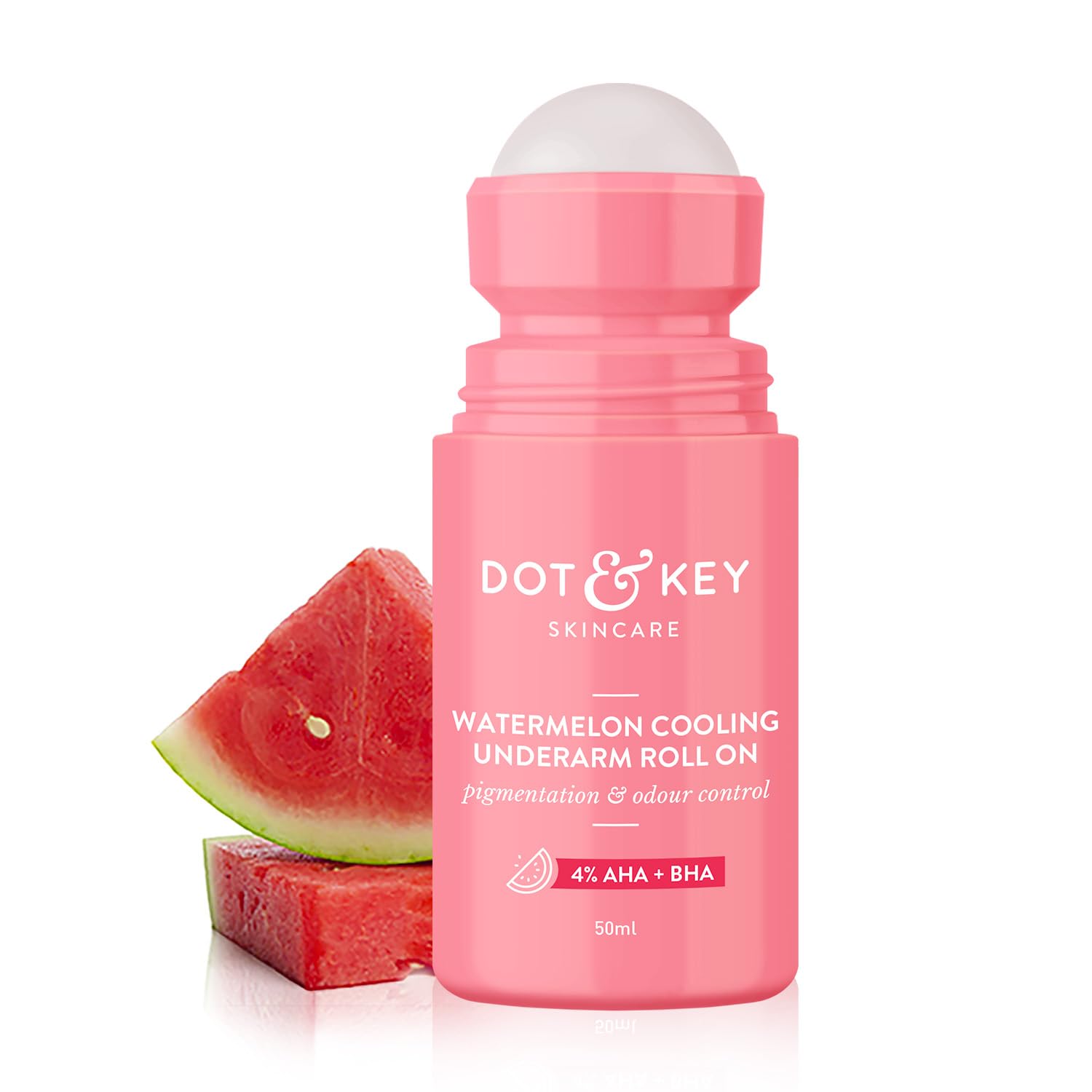 Zephivo Dot & Key Watermelon Cooling Underarm Roll On | Odour & Sweat Controls | 4% AHA + BHA | Fresh Aqua Fragrance | Gently Exfoliates & Smooths Skin | For Men & Women | 50ml
