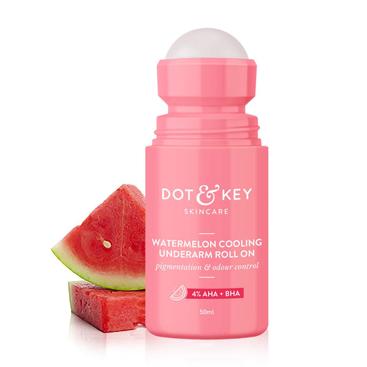 Zephivo Dot & Key Watermelon Cooling Underarm Roll On | Odour & Sweat Controls | 4% AHA + BHA | Fresh Aqua Fragrance | Gently Exfoliates & Smooths Skin | For Men & Women | 50ml
