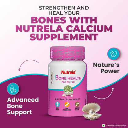 NUTRELA Bone Health Natural Calcium Supplement for Men & Women | Supports Bone Density, Joint Health, and Muscle Strength - 30 Capsules