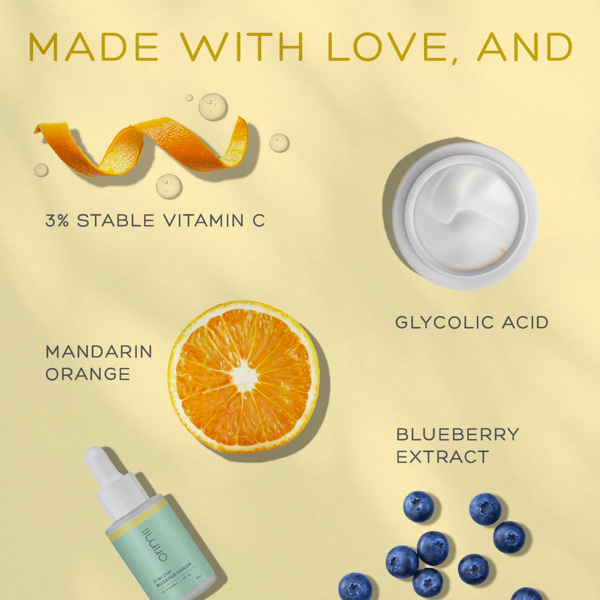 Orimii C-Glow Booster Serum - 3% Vitamin C - SPF 15 - Pregnancy-Safe Brightening & Hydrating Face Serum with Elderberry & Tahitian Gardenia for Even Skin Tone & Daily Sun Protection - Fragrance Free - 30ml