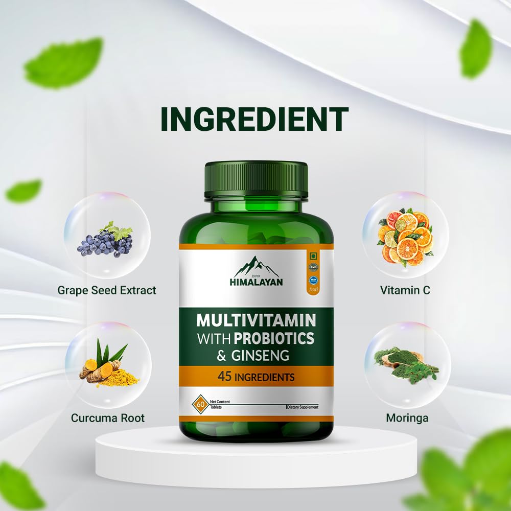 Divya Himalayan Multivitamin with Probiotics & Ginseng | 60 Tablets | Energy, Digestive & Immune Support | Whole Food Vitamins