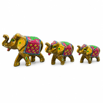 DreamKraft Paper Mache Elephant Showpiece, Yellow, Set of 3