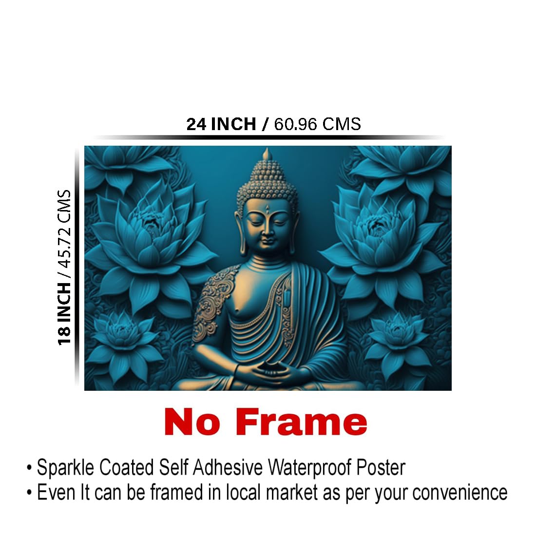 Buddha Paintings for Living room, Buddha Poster Big Size with Sparkle Coated Lamination - 22058 (Self Adhesive) 18x24 Inch