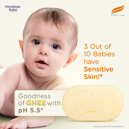 Himalaya Baby Bar with Pure Cow Ghee 75gm |ph 5.5,For baby's Sensitive skin from Day 1,Soap-free,Dermatologically Tested, Safe for newborns, Aloe vera, No dryness, No Parabens | Dermatologically Tested, Pediatrician Evaluated