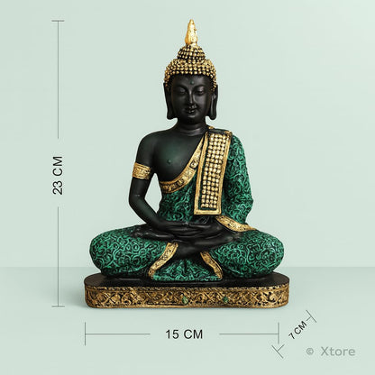 Beautiful Resin Meditating Buddha Statue for Home Decor (Pack of 1, Green & Black)