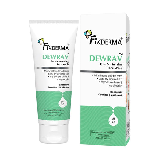 Fixderma Dewrav 2% Niacinamide Pore Minimizing Face Wash with Ceramides & Cica Extract | Face Wash for Open Pores Tightening | Strengthens Skin Barrier & Brightens Skin | For Men & Women- 100ml
