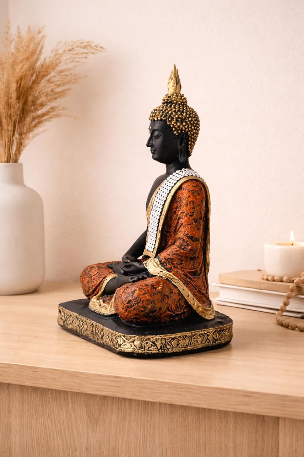 Meditating Sitting Buddha Statue showpiece Idol Home Decor Items for Living Room and Gifts(Orange,Black)