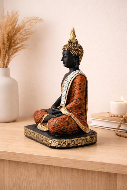 Meditating Sitting Buddha Statue showpiece Idol Home Decor Items for Living Room and Gifts(Orange,Black)