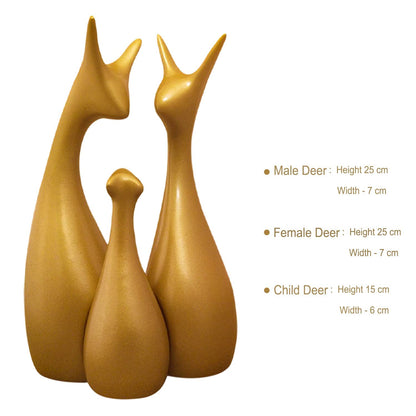 Home Decor Lucky Deer Family Ceramic Figurine (Set of 3, Gold Matte)