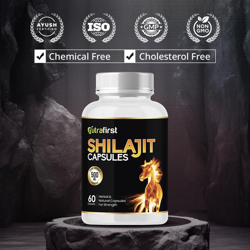 Nutrafirst Shilajit Capsules (500mg, 60 Caps) | Pure Himalayan Shilajeet Extract | Supports Muscle Strength, Stamina, Endurance & Energy | Improves Performance, Vitality & Immunity