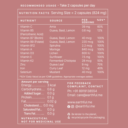 Zephivo Earthful Multivitamin for Women | 100% Plant, Non-Synthetic | With Biotin, Zinc, Vitamin C, D3 for Immunity, Hair, Skin, Bones & Overall Wellness | 60 Capsules