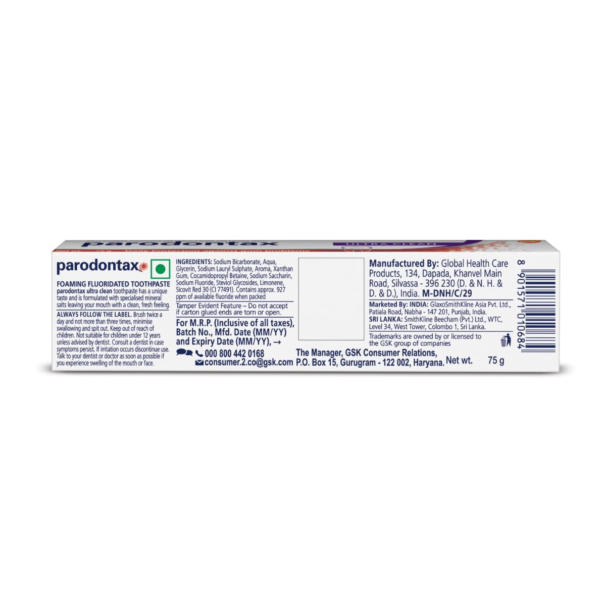 Parodontax Ultra Clean Toothpaste For Daily Protection Against Gum Problems, For Long Lasting Ultra Clean Feeling Multi Pack, 75g*2