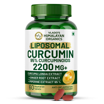 Vlado's Himalayan Organics Curcumin Tablets Supplement (1600mg+ / Serving ) and 95% Curcuminoids with Black Pepper & Piperine | Anti inflammatory Supplement for Men & Women | With Curcuma Longa, Turmeric & Ginger Root extract | 60 Veg Tablets