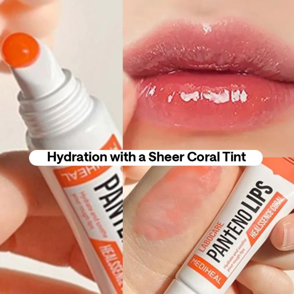 MEDIHEAL Pantenolips Healssence (10 ml, Coral) Hydrating Korean Treatment for lips with Panthenol & Shea Butter for Dry Chapped Lips, Moisturizing Nourishing lip Treatment, Glossy Lip Care