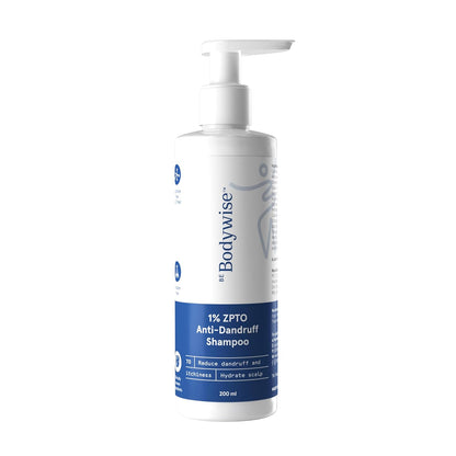 Be Bodywise 1% ZPTO Anti Dandruff Shampoo 200ml | Reduces Dandruff, Flaking & Deeply Hydrates Scalp | Zinc Pyrithione, Pentavitin & Allantoin | Gentle, PH-Balanced | For All Hair Types | Sulphate Free