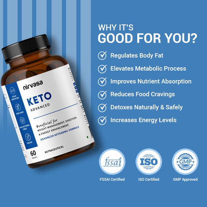 Nirvasa KETO Advanced Tablets (60 Tabs) with Garcinia Cambogia & Green Coffee Extract | Supports Weight Loss, Fat Burning & Ketosis | Boosts Energy & Metabolism | Natural Keto Supplement