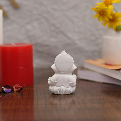 Ganesh Idol Ganesha Statue for Car Dashboard White (8 x 10 cms)