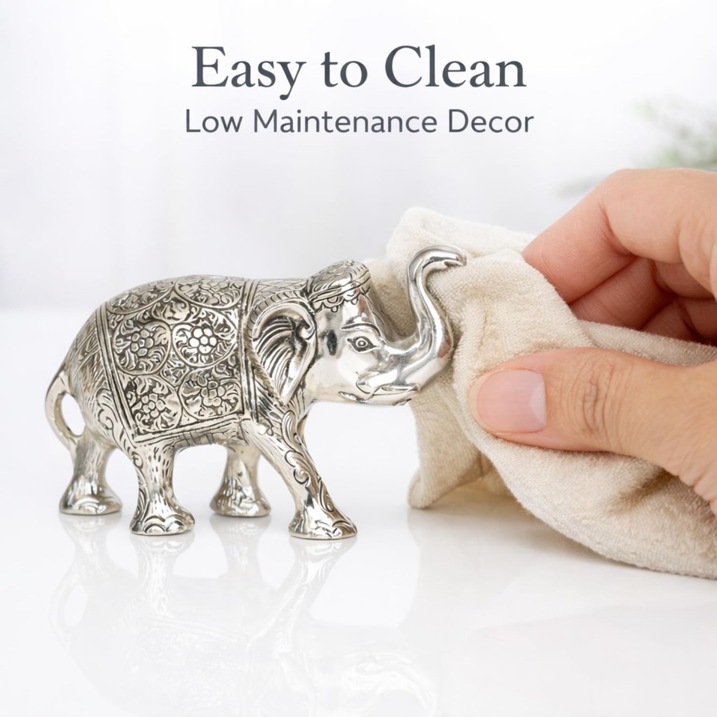 Kalakriti Metal Elephant Statue Small Silver 2 pcs Set Enhance Your Home Car Office Table Article | Animal Decorative Showpiece Figurines for Best Gifting