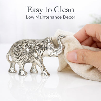 Kalakriti Metal Elephant Statue Small Silver 2 pcs Set Enhance Your Home Car Office Table Article | Animal Decorative Showpiece Figurines for Best Gifting