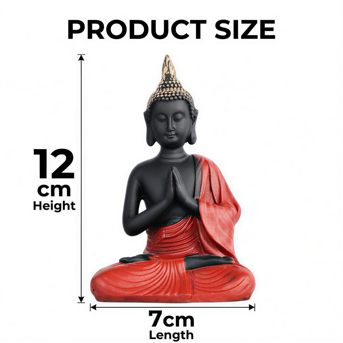 New Namaste Praying Buddha Statue showpiece Idol Home Decor Items for Living Room and Gifts (RED Black)