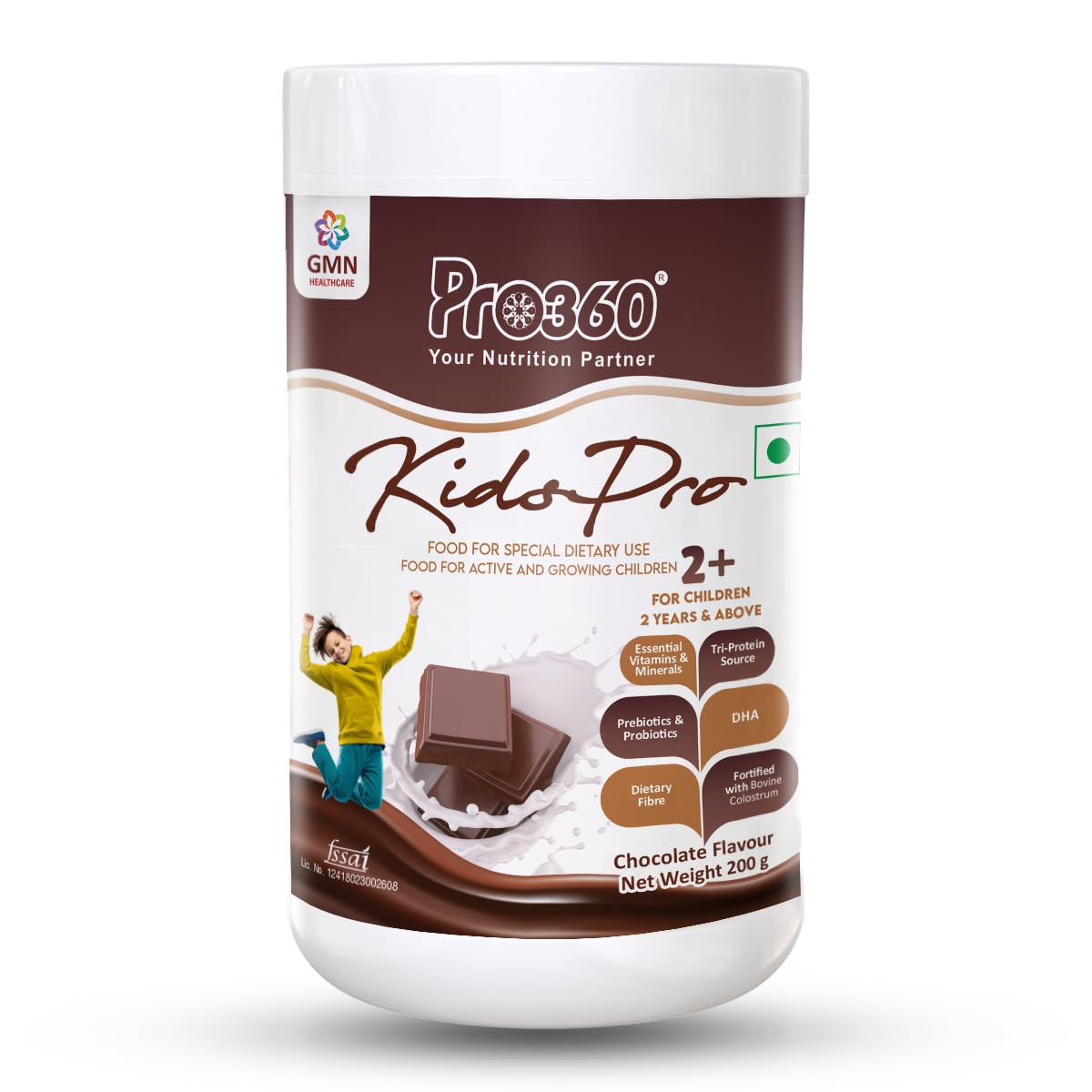 Pro360 Kidspro Protein Powder Child Nutrition & Health Supplement for Growing Children, Improves Growth and Active Strong Kids – 200g (Chocolate Flavor)